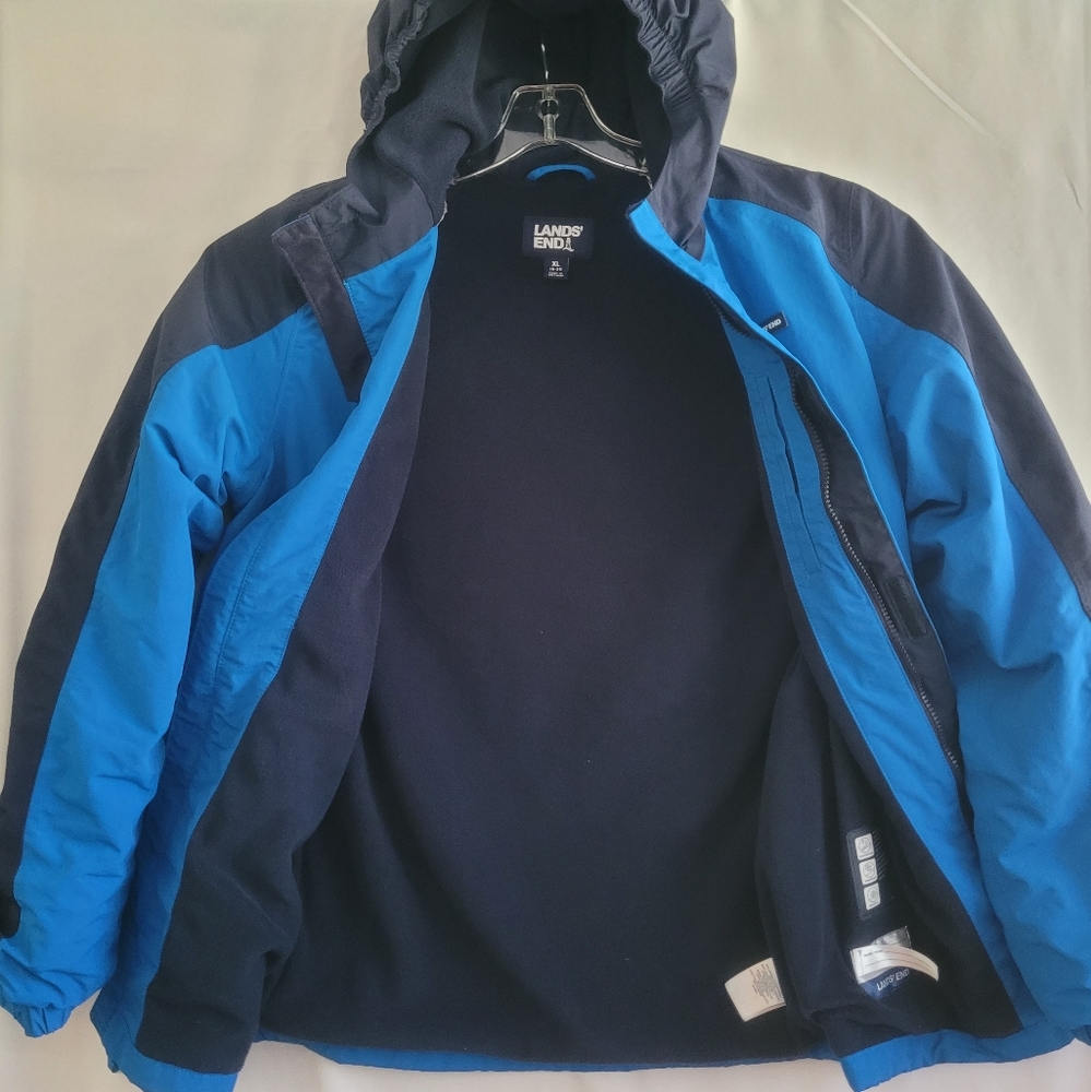 Lands End Squall Jacket Teen Boys XL 18-20 Blue Winter Waterproof Windproof Hood